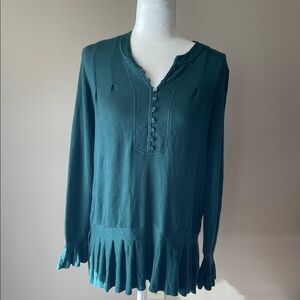 Free People Henley Green Long Sleeve Tunic Top Women XS
